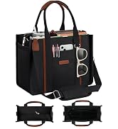 FIORETTO Women’s Canvas Tote Bag Purse with Zipper, Multi Compartment & Reinforced Bottom, Ideal ...