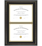 Golden State Art, Double 8.5x11 Diploma Frame, Solid Wood Black with Gold Trim Certificate Frame,...