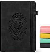 Lined Journal Notebook for Women, A5 Black Hardcover Leather Journals for Writing, 200 Pages Trav...