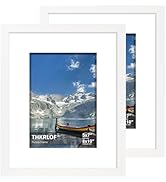 THKRLOF 8x10 Picture Frame with Real Glass, Solid Wood Shadow Box Photo Frames with 5x7 Mat for T...
