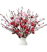 Yunfan 6Pcs Valentines Day Decorations Valentines Decor Red Pink White Heart Shaped Berry Picks A...