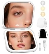 SisKokoro Magnifying Mirror with Light, Rechargeable 40X Compact Mirror with 3 Lighting Modes & D...