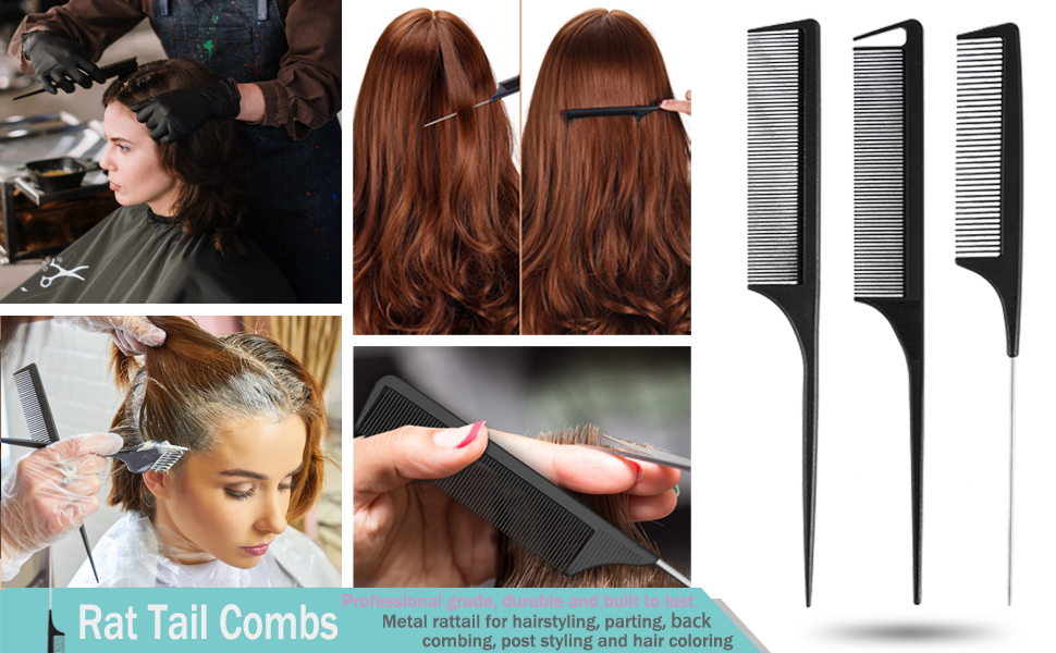 Rat tail combs Parting combs Stainless Steel Metal Pintail comb Teasing combs hair combs for women