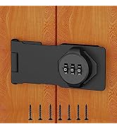 Keyless Combination Lock –3-Digit Black Combination Lock for Cabinet Doors , Twist Knob Hasp Latc...