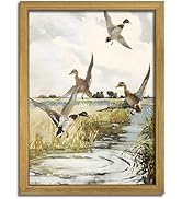 ARKZSHO Wood Frame Floral Canvas Poster Wall Art Mallard Duck Painting Wall Decor