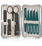 MORGLES Tweezers Set 9 Pcs Nail Clipper Kit with Case for Eyebrows Grooming | 5 Tweezers, Clipper...