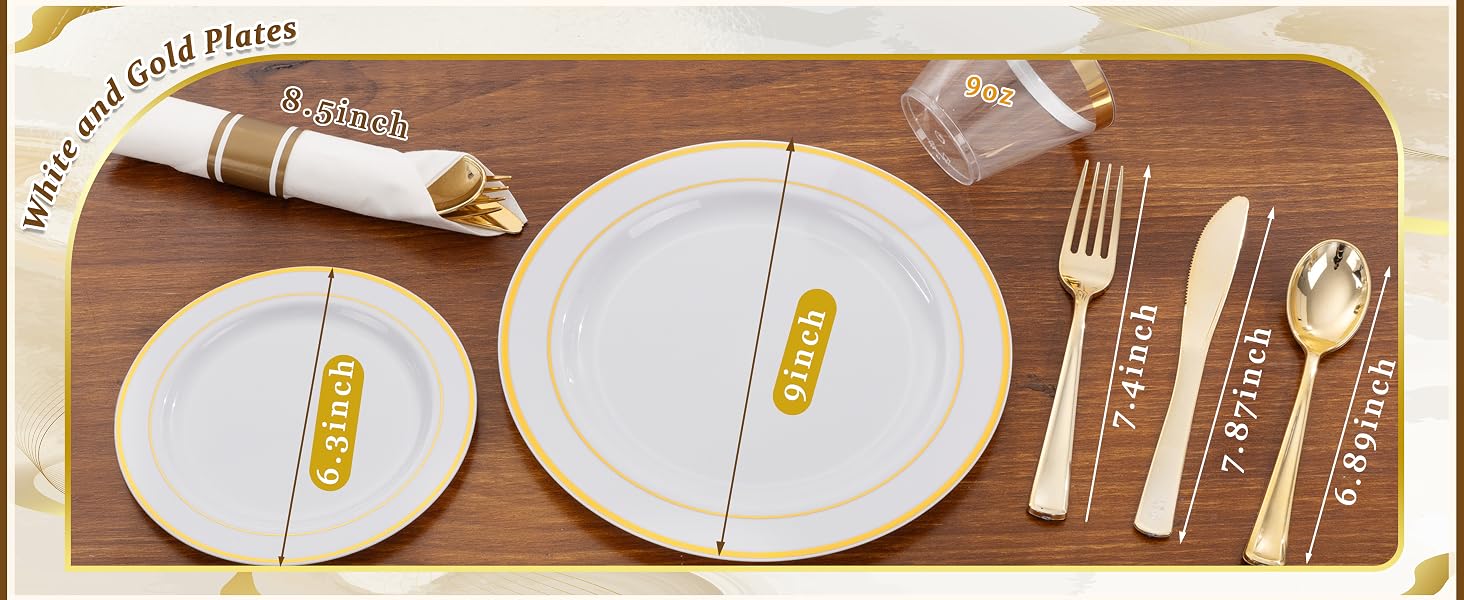 WDF Partyware 175PCS White and Gold Plastic Plates