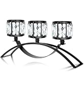 KEHAIL Black 3-Arm Crystal Candle Holders Arched - Elegant Tabletop Candelabra Centerpiece for We...