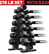 6 pairs (10, 15, 20, 25, 30 and 35 lbs) with rack