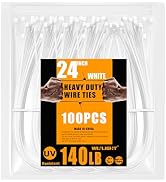 WISLIGHT White Zip Ties Heavy Duty 140 Pounds Tensile Strength 24Inchx0.3 Inch 100 pcs, Extra Lar...