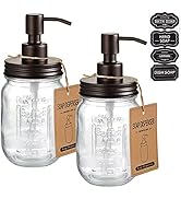 Amolliar Mason Jar Liquid Soap Dispensers, Rustproof Stainless Steel Mason Jar Lid Pump, Refill H...