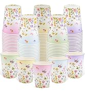 100 Pack Floral Paper Cup, 9Oz Tea Party Cups Disposable Wildflower Paper Cups, Drinking Cup for ...