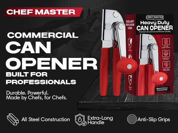 Can Opener Heavy Duty - Manual Hand Crank for Large Cans with Anti-Slip Grip - Stainless Steel