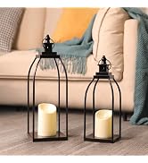 DARJEN Modern Farmhouse Lantern Decor Outdoor & Indoor- 17'' 14'' Black Metal Candle Lanterns for...