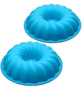 Alimat PluS 2PCS Blue Silicone Cake Pans, Non-Stick Cake Molds for Baking, Fluted Tube Cake Bakin...