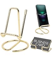 CREECHWA Gold Desk Accessories, Electroplated Metal Phone Holder and Bussiness Card Stand, Cute O...