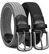 CHAOREN Stretch Belt Men 2 Pack - 1 3/8" Braided Golf Belts For Men - Casual Elastic For Pants an...
