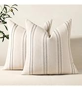 Hckot Decorative Pillow Covers 18x18 Striped Throw Pillows Textured Linen Pillow Covers Farmhouse...