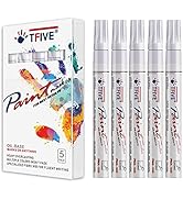 White Paint Marker Paint Pens - 5 Pack Oil Based Permanent Marker Pen, Medium Tip, Waterproof & Q...
