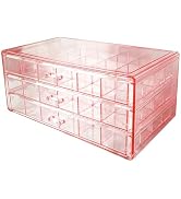Jemjosh Acrylic Earrings Jewelry Organizer with 3 Drawers 72 grids, Stackable Necklace Rings Disp...