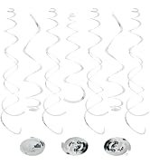 24 PCS Silver Foil Hanging Swirl, Sparkle Ceiling Hanging Decorations, Plastic Streamer Party Dec...