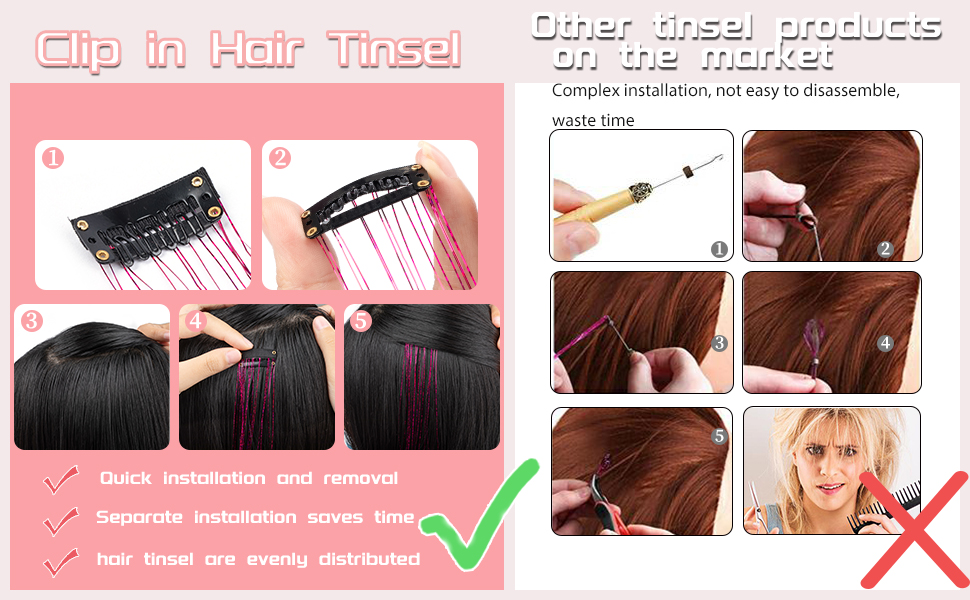 clip in hair tinsel