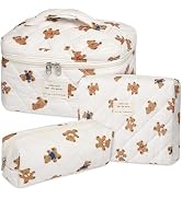 senbowe Floral Makeup Bag, 3 Pack Large Cotton Quilted Makeup Bag Set, Cute Floral Coquette Aesth...