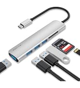 WALNEW 6-in-1 USB-C Hub with 4 USB 3.0 Ports, SD/TF Card Reader | 4 USB 3.0 Ports with 5Gbps Tran...