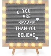 Changeable Felt Letter Board with LED Lights - 10×10" Message Custom Signs & Wood Stand & 450 Let...