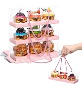 EUSOAR Pink Cupcake Boxes, 10 Pcs 9"x3"x3" Portable 3 Compartments Muffins Cupcake Containers Pas...