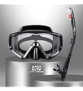 Dry Snorkel Set, Pano 3 Window Snorkel Mask, Anti-Fog Scuba Diving Goggles and Snorkel, Professio...