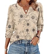 WIHOLL 3/4 Length Sleeve Womens Tops with Button Cuffs Blouses Dressy Casual V Neck Summer Outfit...