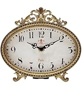 NIKKY HOME Vintage Table Clock, French Turquoise Color Rococo Style Desk Clock Battery Operated R...