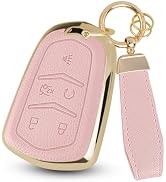 Mild East for Cadillac Key Fob Cover, Soft TPU Leather Remote Car Key Cover Compatible with Cadil...