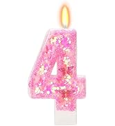 FAMGift Pink Birthday Candles - Number 4 Candle for Birthday Girl, Butterfly Number Candles for P...