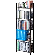 COPREE 5 Tier Bookshelf, Bamboo Space-Saving Tall Book Shelves,Walnut-Colored Freestanding Narrow...