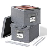 Huolewa Upgraded File Organizer Boxes Set of 2, File Boxes with Lids, Linen Hanging File Organize...