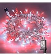 Hopolon 33FT 100 Led String Lights Indoor Outdoor,Red and White Christmas Lights Clear Wire with ...