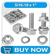 Yinpecly 10 Sets 5/16-18 x 1" Flanged Hex Head Bolts Kits | 5/16-18 Flange Hexagon Screws and Nut...