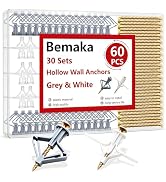 Bemaka 60Pcs Plastic Drywall Anchors with Screws Kit, Grey & White Hollow Wall Anchors, 30Pcs Anc...