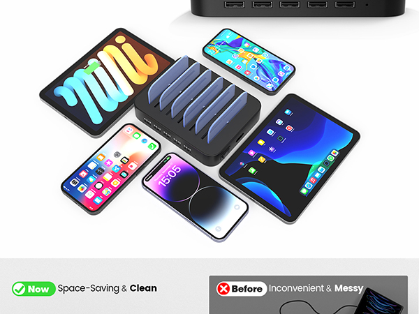 Black charging station for multiple devices