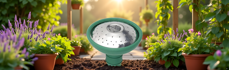 A lush garden filled with vibrant flowers and greenery, creating a serene backdrop for the product.