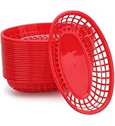 EUSOAR 9.4in x 5.9in Red Oval Plastic Food Serving Baskets, 24pcs Reusable Microwave & Dishwasher...