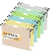 Hanging File Folders Letter Size, 12 Pack File Folders Hanging with Tabs, File Cabinet Hang Folde...