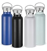 Neihepal 20 oz Insulated Water Bottles Bulk 4 Pack,Stainless Steel Double Wall Sport Bottle with ...