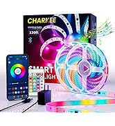 CHARKEE 130ft LED Strips Lights (65.6ft*2) Full Color Sync Music, Dimmable and Color Changing RGB...