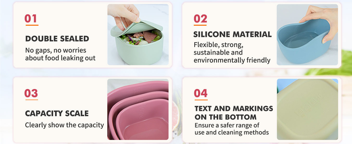 Silicone Food Storage Containers BPA Free Airtight Freezer Dishwasher Microwave Oven Safe