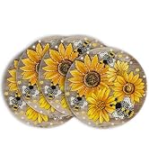 Artoid Mode Wood Sunflower Bee Flower Polka Dot Round Summer Placemats Set of 4, 14 Inch Farmhous...