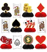 Adeyoo 12Pcs Casino Theme Party Decorations, Casino Centerpieces for Tables 3D Red Black Honeycom...
