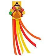 40 Inches Thanksgiving Turkey Windsock Decoration, Hanging Outdoor Fall Decor with Pilgrim Hat an...